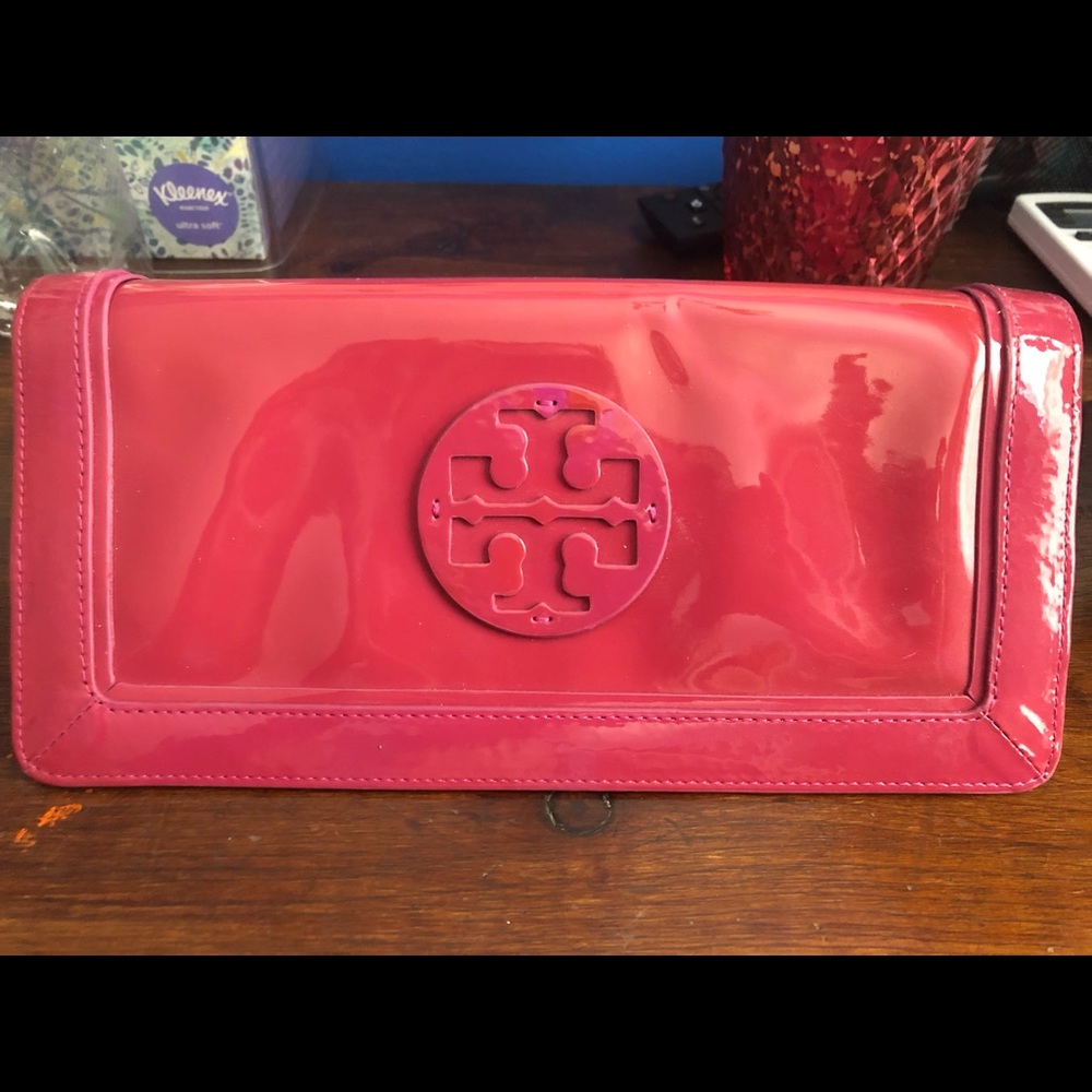 Pink Tory Burch Patent Clutch